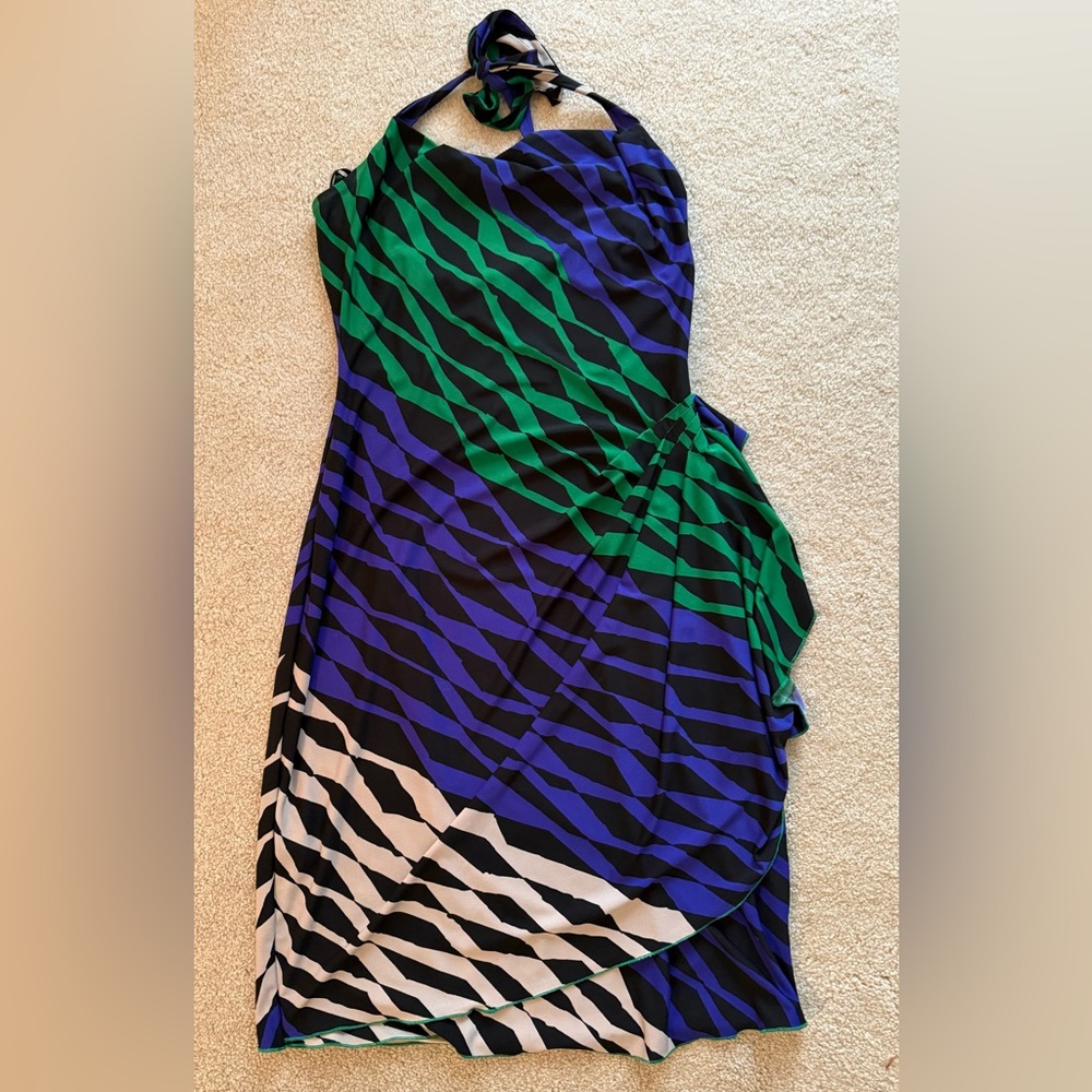 BCBG MaxAzria Striped Halter Dress in Blue and Green